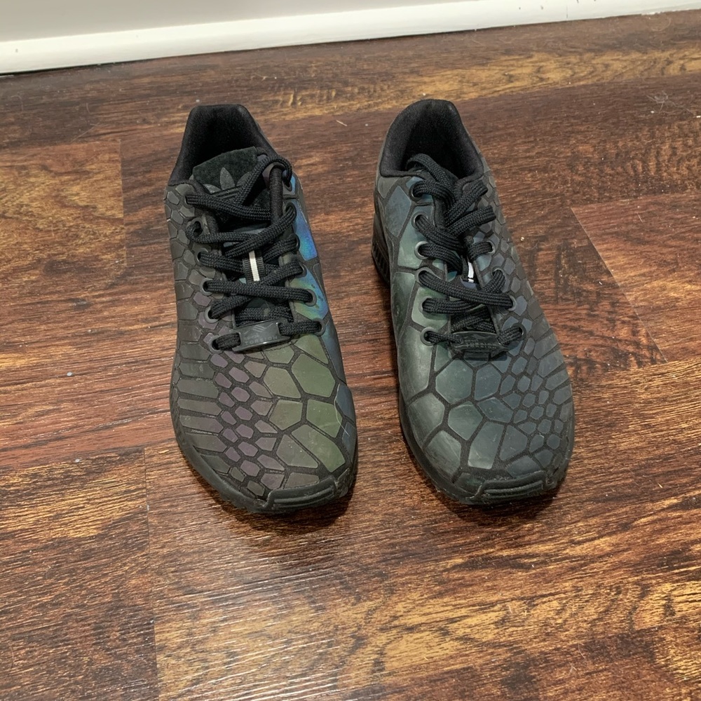 Rare Adidas ZX Flux reflective snakeskin shoes.